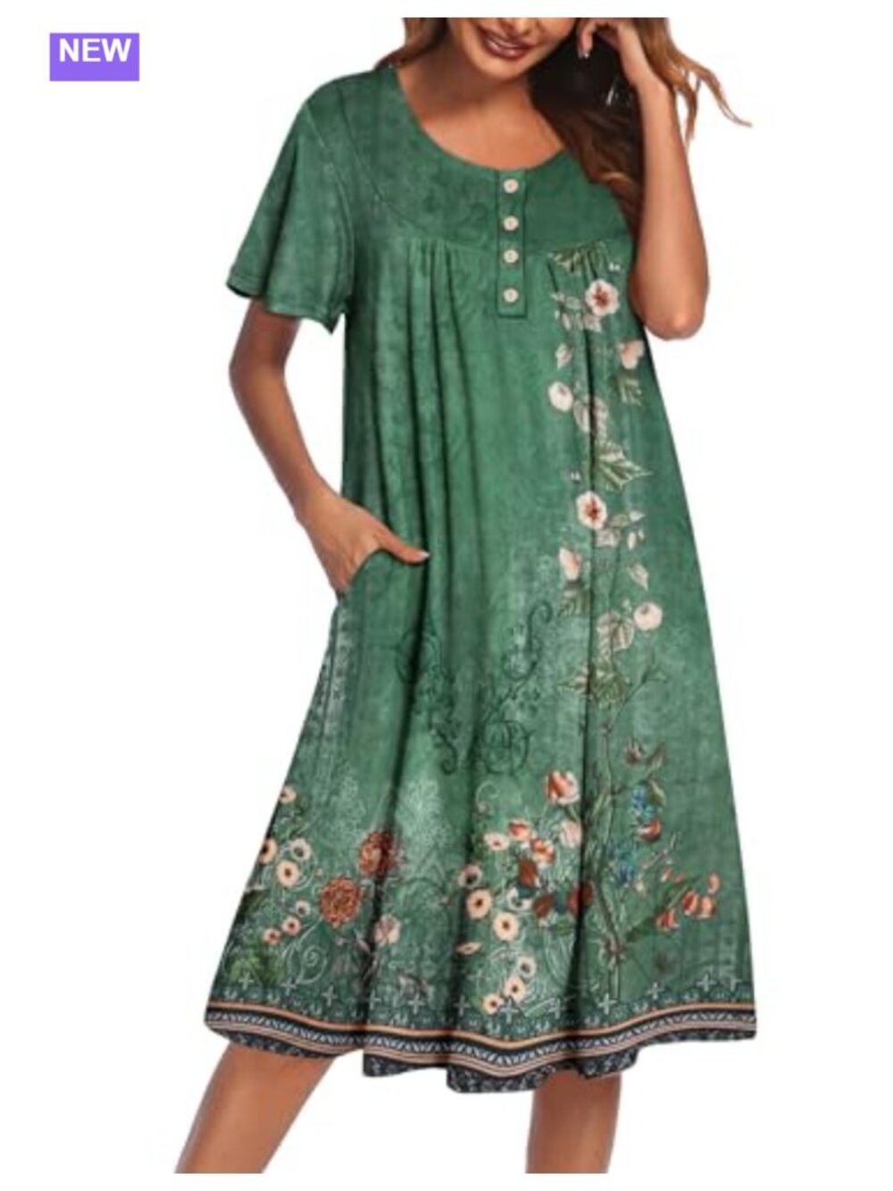 Ekouaer House Dress with Pockets Short Sleeve Moo Moo Nightgown Sleepshirt - Picture 1 of 5